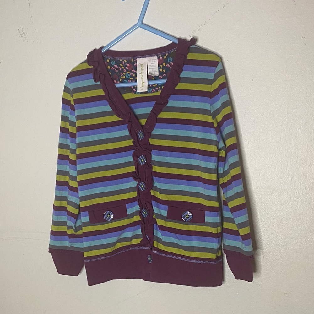Matilda Jane Colorful Striped Girls  Cotton blend Ruffles Longsleeves Cardigan 6